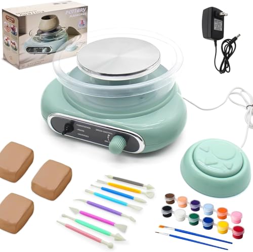 fisca Mini-Töpferscheibe, 4,7' Töpferscheibe für Kinder, Jugendliche und Erwachsene Anfänger, Plug-In-Motor, 1,32 lbs luftgetrockneter Ton, Bastelset für DIY, Keramikarbeiten und Kunstschaffen