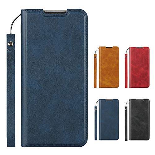 Elick OPPO A5 2020 ケース カバー 超薄型 軽量 手帳型 オッポ リノ A5 2020 ケース 高級PUレザー マグネット式 ストラップ付き カード収納 スタンド機能 スマホケース ネイビー