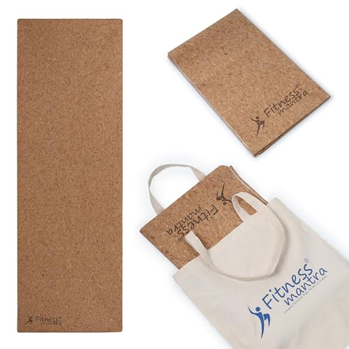 Fitness Mantra® Premium Natural Cork & Rubber Yoga Mat with Carrying Bag| Eco-Friendly, Non-Slip, Sweat-Resistant| 2mm Thickness| Granite Design|