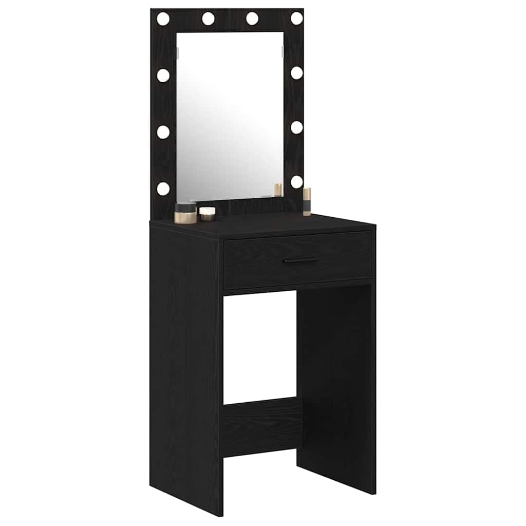 Schminktisch Schwarz Eichen-Optik mit LED-Spiegel, 50 x 41 x 135 cm, Holzwerkstoff, 2 Schubladen, Makeup Spiegel mit Beleuchtung, Stauraum Möbel für Schlafzimmer und Ankleidezimmer