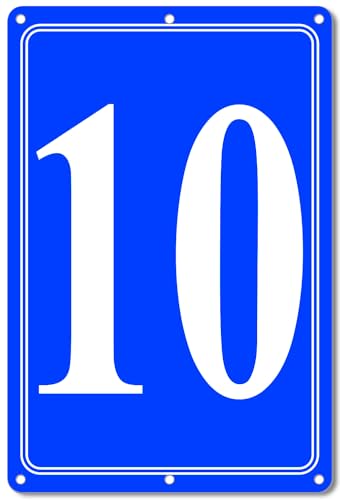 Image of Premium Aluminum Number Signs 10, Metal 12 inch X 8 inch Blue Numbered Signs Outdoor for Parking Lots, Floor, Dock, Court, Aisle, Field, High Visibility, No Fade, Weather-resistant