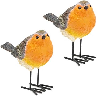 GloBrite Set of 2 Robins - Garden Outdoor Ornaments Decor Statue - Made form PolyResin