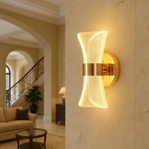 Image of Modern LED Wall Light | 3 Color Modes (Warm, Neutral, Cool White) | Sleek Indoor Golden Wall Lamp for Bedroom, Living Room, Hallway