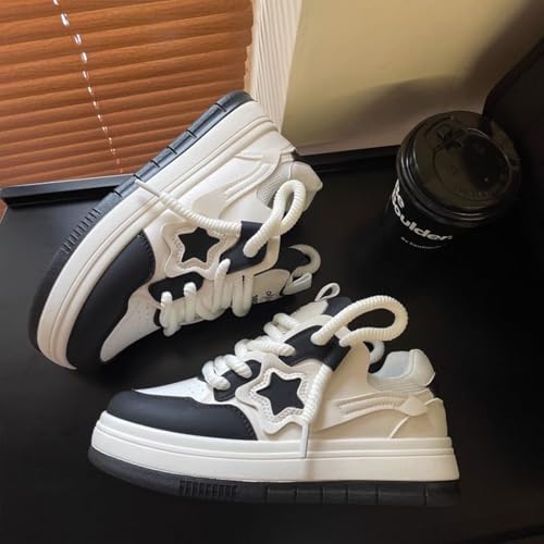 Star Shoes Women's Walking Sneakers Y2K Aesthetic Cute Chunky Low Top Lace-up Comfort Casual Fashion Sneakers (Black,7)3