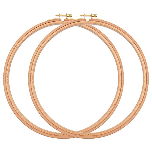 HAND U JOURNEY 9 Inch 2 Pieces No-Slip Beech Wood Embroidery Hoops Kit for Starter to Cross Stitch, Sew, and Punch Needle
