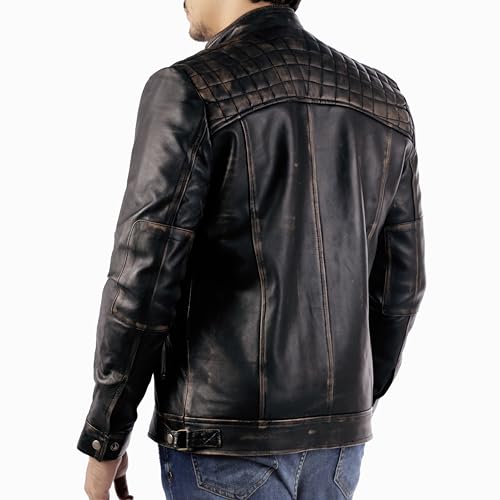 Image of Jild Signature Diamond Style Lambskin Leather Jacket Men - Premium Leather Cafe Racer Vintage Look Motorcycle Jacket Men