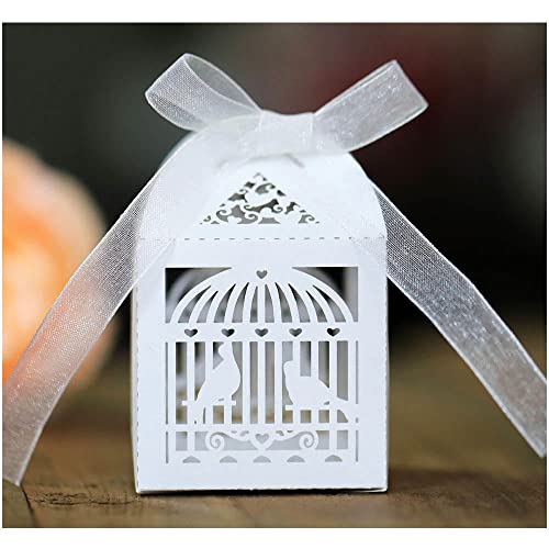 GIVBRO Lot de 50 boîtes à dragées en forme de cage à oiseaux pour mariage, fête prénatale, anniversaire, décoration de Noël Blanc