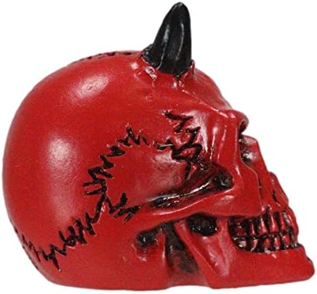 Miniatura 4 de Ebros Gift Black Kiss - Figura en miniatura de calavera de vampiro con cuernos, demonio carmesí, fuego del infierno, escultura macabra de 1.25