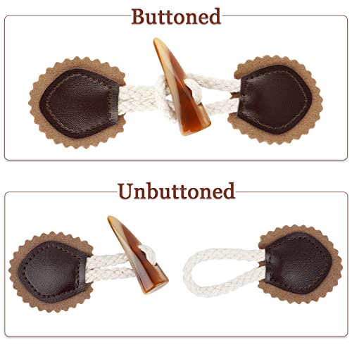 Loghot Pack Of 4 Leather Sew-On Toggle Closures Vintage Closure With Resin Horn Button For Coat/Clothing/Jakcet (Light Coffee) #TOP3