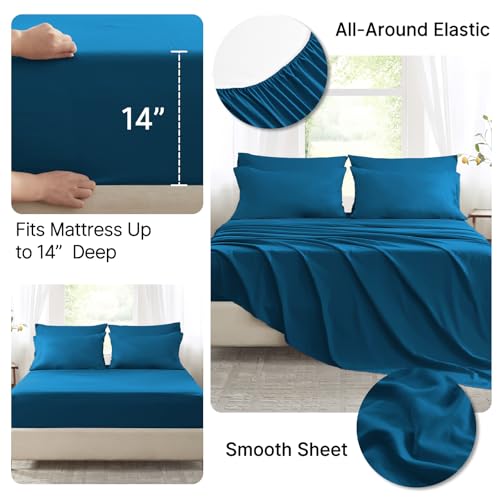 Anluoer Queen Comforter Set,Teal Bed in a Bag 7 Piece,Lightweight Bedding Set with Soft Down Alternative Fill,Bed Set Includes Comforter, Fitted Sheet, Flat Sheet,Pillowcases and Shams