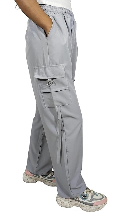 Image of ARYANSH Shoppe 4 Pocket Straight-Fit Cargo Trouser Pants for Kids Girls | Stylish High-Waist Casual Wear with Pockets | Small to XXL