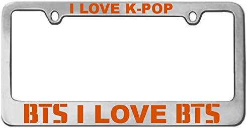 Miniatura 10 de Marco de matrícula personalizado "I Love BTSK-POP, plateado, cromado + calcomanía BTS (mismo color) cromo brillanteajuste universal (negro)