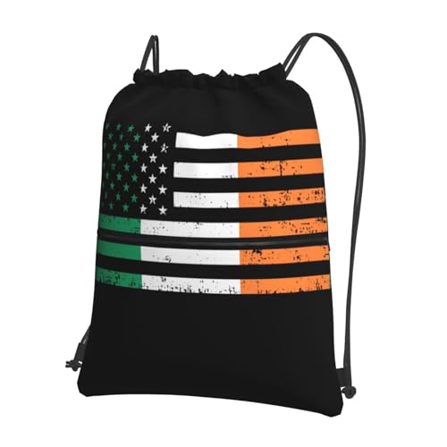 Vintage Irish American Flag Drawstring Backpack Patriotic zipper Drawstring Bag for Men Women Sport Yoga Travel Gym