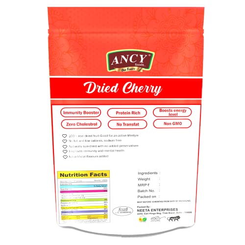 Image of Ancy Dried Cherries 500 Grams (250 Grams X 2) - Juicy, Sweet and Chewy Snack Rich in Vitamins & Fiber | Loved by Kids, Travellers and Cooking Friendly Moms | Easy to Pack for Lunchboxes, Trips, or Decorating Cakes, Cupcakes, Ice-Cream and More | Ready to Eat Sweet Red Cherry