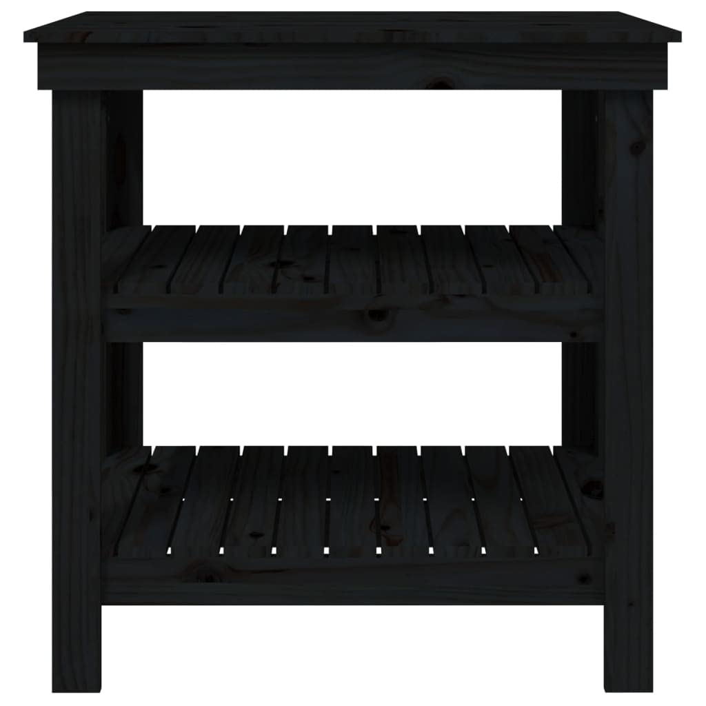 Banco de trabajo de madera de pino maciza, mesa de trabajo con estantes, 78,5 x 50 x 80 cm, resistente banco de trabajo negro para salón