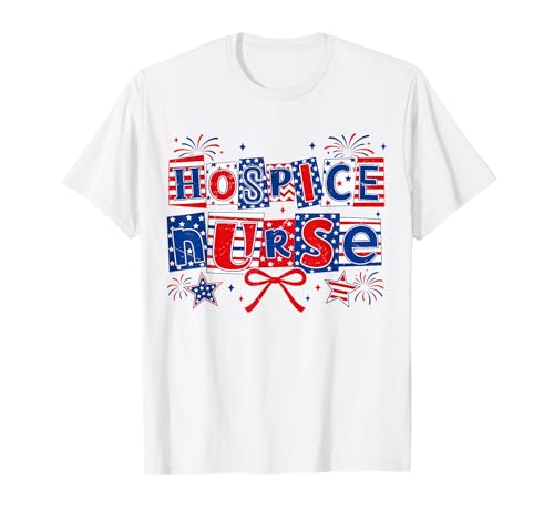 Hospice Nurse Coquette Retro 4th of July US Flag Fireworks T-Shirt