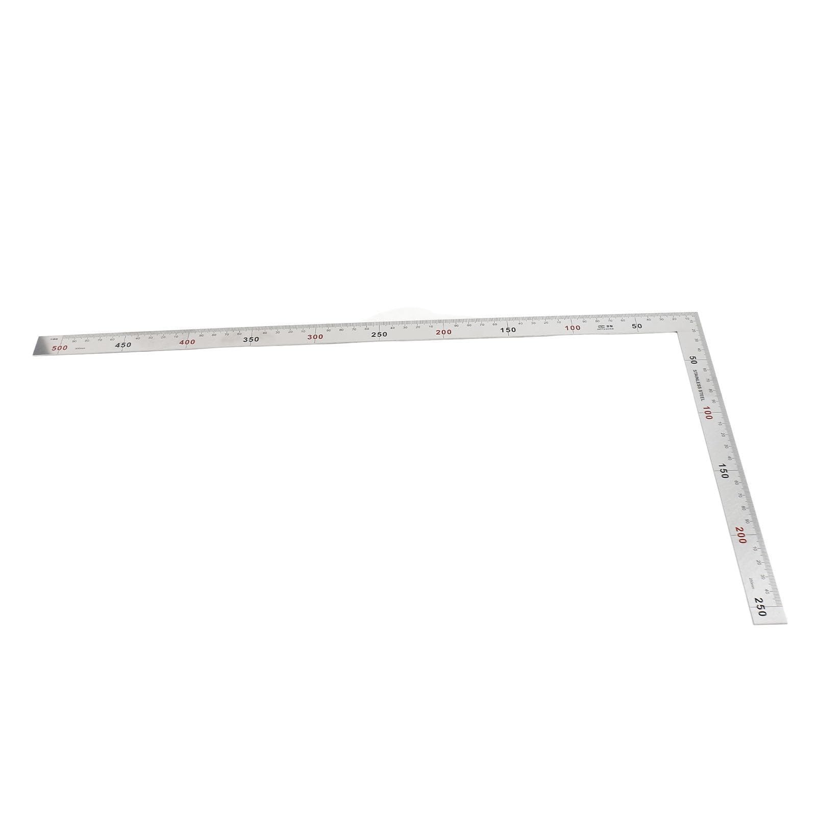 Oumefar Kadrowanie Kwadrat, Stal Nierdzewna 90 Stopni Linijka Kątowa Pomiar Kwadratowe Narzędzie Stolarz Kwadratowy, Metalowy Kształt Litery L Kwadratowa Linijka(500mm*250mm)