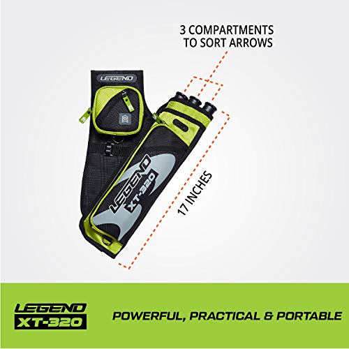 Legend Xt320 Archery Quivers - Nylon Hip Quivers With 3 Arrow Tube Cases For Target Shooting - Adjustable Waist Belt, T-Slot, Storage Compartments For Accessories, Gear, Tools, Release Tab, Score Card #TOP2