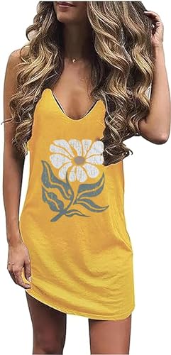 Image of Live Simple Coconut Tree Sleeveless Dress Sunshine Sand Beach Women's Summer Casual V Neck Mini Dress