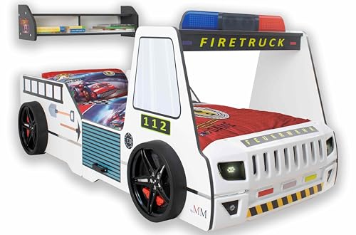 Aileenstore Feuerwehrbett Kinder 90x200 Spielbett Kinderbett Rio Firetruck...