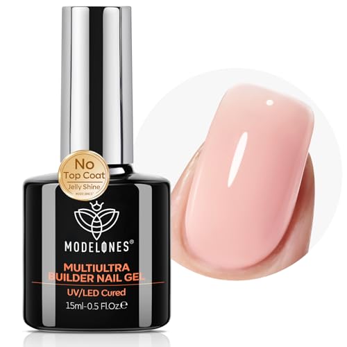 Image of modelones Gel Polish Builder Nail, No Top Coat Needed Builder for Nails Barely Nude, C-Curve Sculpting, Glossy Jelly Finish, No-Wipe, 9-in-One LED Lamp Cured Color Gel Polish for Quick Diy Salon