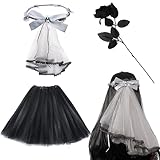 CARNAVALIFE Disfraz Halloween Mujer y Niña Personalizable con Falda Tutu+Diadema+Flor o Choker para Cosplay Bruja Catrina Calavera Fantasma Viuda Gótica Esqueleto Araña Velo Novia Cadáver (Gris Novia)