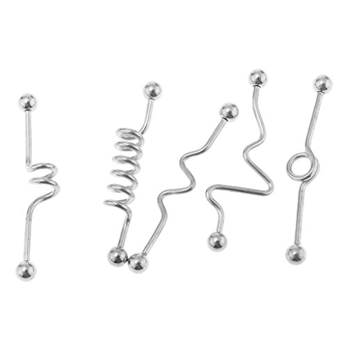 FITYLE 5pcs 14G Cartílagos Piercing Joyería Twisted Wave Industrial Barbell Pendiente - Plata