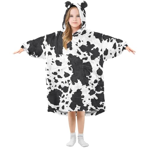 Manta de gran tamaño con capucha para niños y niñas, con estampado de vaca, de forro polar, con bolsillo, sudadera con capucha para niños y adolescentes, Multicolor, 150-170
