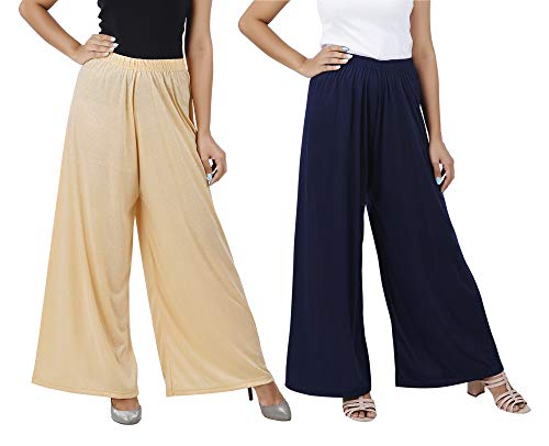 Image of Buy That Trendz Palazzo Pants for Women Rayon Elasticated Regular Fit Flared Wide Leg M to 6XL Pack of 2