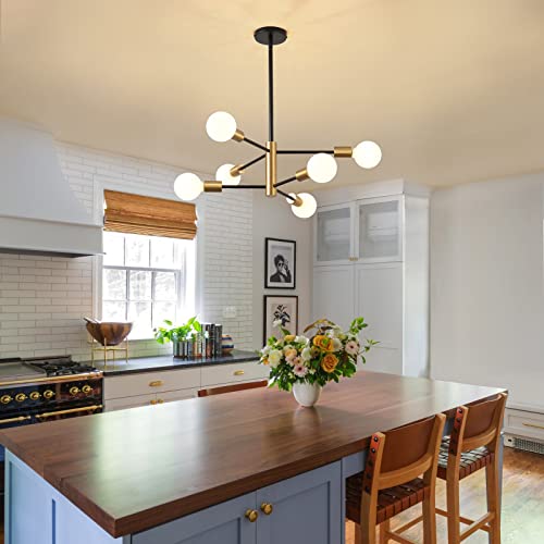 Ruiyey Modern Chandeliers For Dining Room, Black And Gold Chandelier Ceiling Light Fixture 6-Light Sputnik Chandeliers Mid Century Chandeliers For Living Room,Kitchen Island,Bedroom,Foyer #TOP2