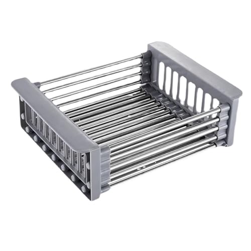 Escurreplatos extensible de acero inoxidable para fregadero con cesta de cocina para platos, cuencos, frutas y verduras (tamaño grande)