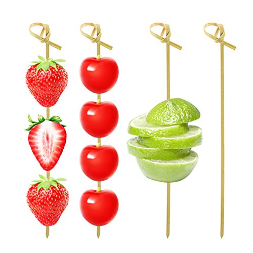 DC-BEAUTIFUL 200 Pack Natural Bamboo Knot Skewers, 6 Inch Bamboo Twisted End Cocktail Picks, Appetizer Picks for Party Snacks Club Sandwiches Finger Food Barbecue Must (6.0”) - Thumbnail 3