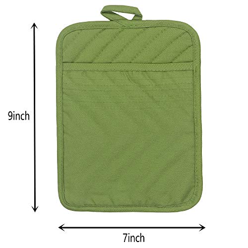 Cotton Pocket Pot Holder Kitchen Hot Pads Heat Resistant, Set Of 4, Kitchen Basic Trivet For Cooking And Baking, 7”X 9” (Green) #TOP5