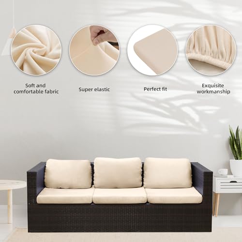 Image of BIETYONE 8Pcs Stretch Velvet Patio Cushion Cover,Fluffy,for Fall Outdoor Couch Cushion Cover Replacement,Washable Indoor Outdoor Cushion Slipcovers(Beige,Cover Only)