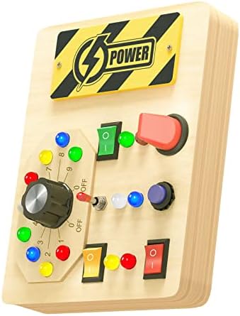 Montessori Toddlers Busy Board, Sensory Board Toys with LED Light Switch, Wooden Toddler Busy Board Toys Educational Travel Toys for Kids Activities for 3+ Year Old Boys & Girls Gifts