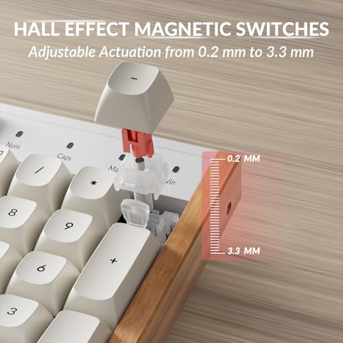 Image of Keychron K10 HE Hall Effect Keyboard, Ultra-Fast Lime Silent Red Magnetic Switch, Full-Size Tri-Mode Wireless Keyboard with Rapid Trigger, Adjustable Actuation, RGB, Aluminum + Wood Frame - White
