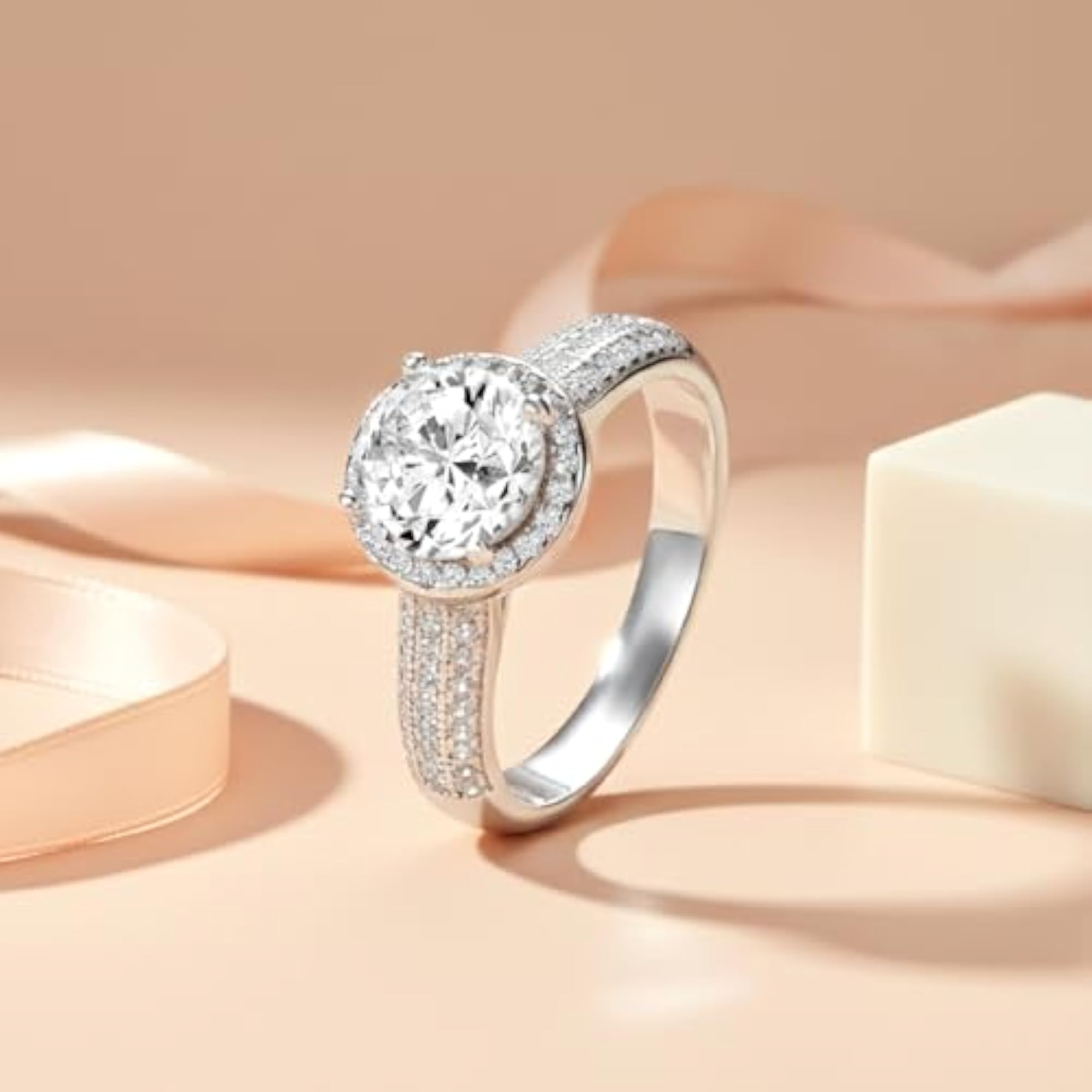 Women's Rhodium Plated 925 Sterling Silver CZ Studded Ring