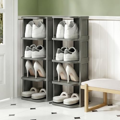 Kitstorack 8-Tier Vertical Plastic Shoe Rack, Freestanding Stackable Shoe Storage Organizer Cubes Shoe Shelf Tower or Small Closets and Tight Spaces, Gray — view 7