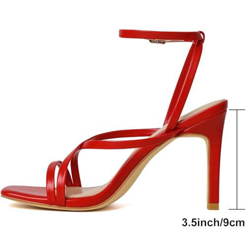 Image of Mostrin Strappy Heels for Women Square Open Toe Lace Up Heeled Sandals Ankle Strap Sexy Stiletto High Heels for Party, Prom, Dating, Wedding