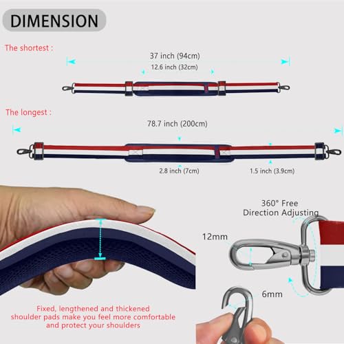Image of ZINZ 79 inch Shoulder Strap, Extra-thick Fixed Cushion Pad and Dual Clasps Universal Replacement Strap with Metal Swivel Hooks for Laptop Bags, Luggage Bags, Camera, Crossbody(Stripes-BuWRd)