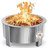 Breeo Smokeless FIrePit (X Series 42, Stainless Steel, Lid Included) | 46 inch Smokeless Fire Pit for Outside | 190 Pounds | Ideal for Large GatheringsCompatible with Wide Range of Breeo Accessories