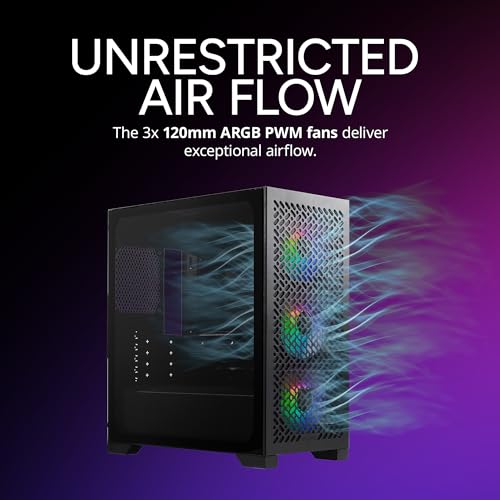 Image of Cooler Master Elite 302 Micro-ATX High Airflow Minimalist PC Case, 365mm GPU Max, Compatible RTX 5080|RX 7090 XT, 280mm AIO Max, Type C, Tempered Glass, Triple 120mm aRGB Fan, Intakes Grill