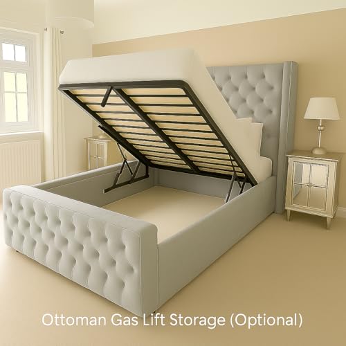 Bespoke Chesterfield Plush Velvet Cannas Wingback Bed - Mattress/Gas Lift Options - UK Made - Double/King/Super King (Black Plush, King size 5ft Bed Frame)