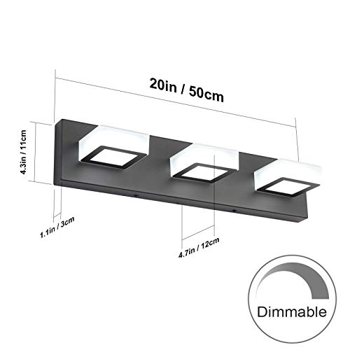 Image of Ralbay 3 Light Dimmable Bathroom Vanity Light LED Modern Matte Black Vanity Wall Light Acrylic Stainless Steel Bathroom Vanity Lighting Fixtures
