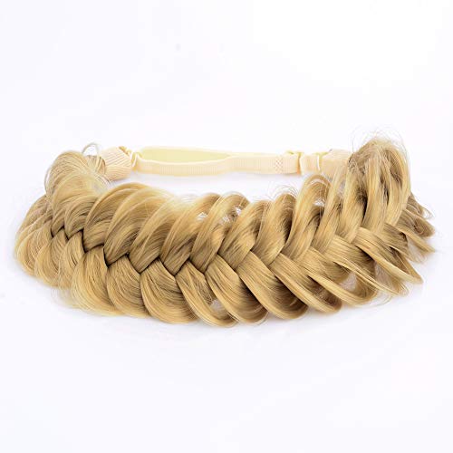 Gledola Messy Synthetic Hair Braided Headband Classic Chunky Wide Plaited Headband for Women Girl Beauty (Honey Blonde)