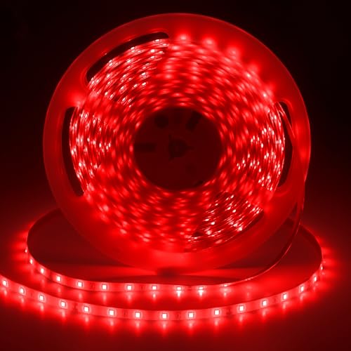 iNextStation 24V Red LED Strip Light 10M, 2835 SMD 600 LEDs Flexible Waterproof Cuttable LED Tape Light for Bedroom Kitchen Cabinet Wardrobe TV DIY Lighting (NO Power Plug)