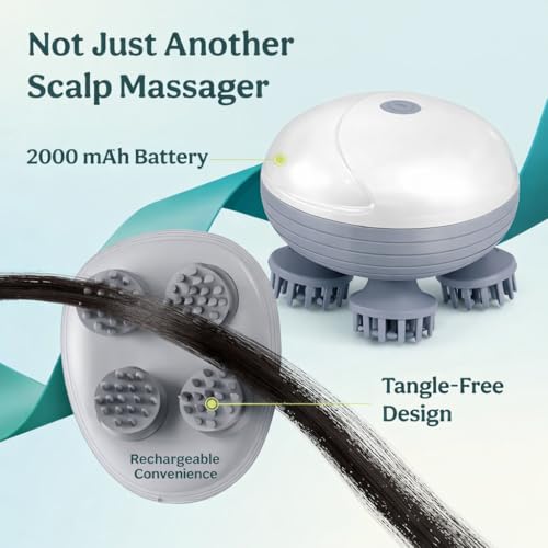 Image of Rechargeable Electric Head Massager | 88 Ultra-Soft Silicone Nodes, 4 Deep-Kneading Rotating Heads, 3 Intensity Settings, Waterproof & Portable