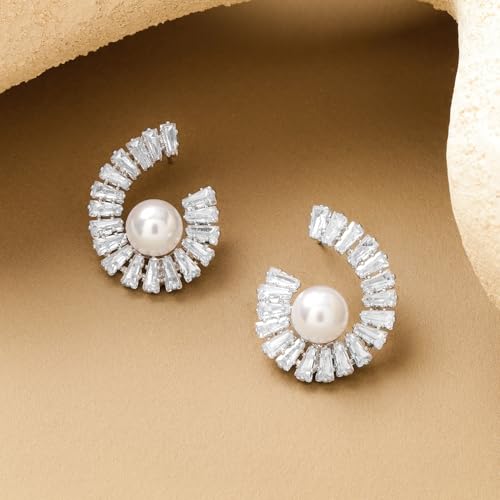 Image of Rubans Stud Earrings American Diamond Zirconia Stylish Jewellery Gift for Women & Girls