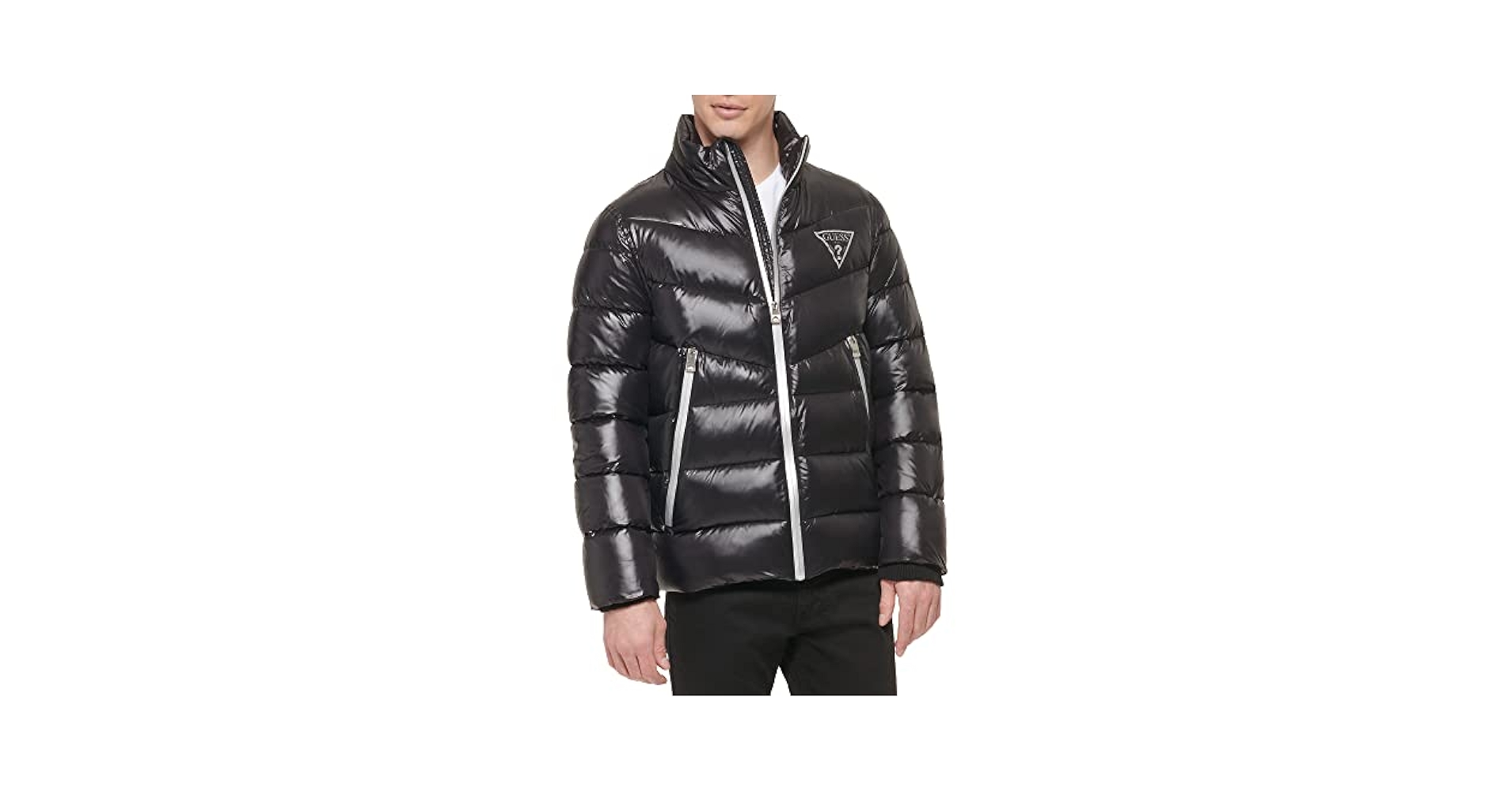 GUESS Men's Midweight Logo Oversized Zip Puffer, Black