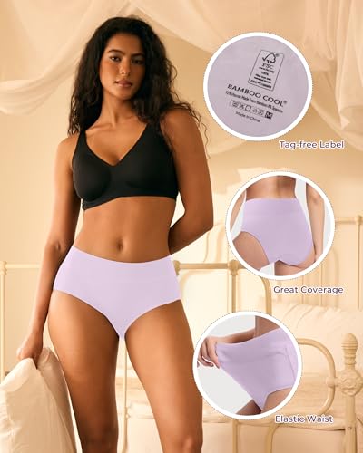 BAMBOO COOL Women's Underwear High Waisted Briefs Full Coverage Soft and Breathable Panties, 5-Pack4